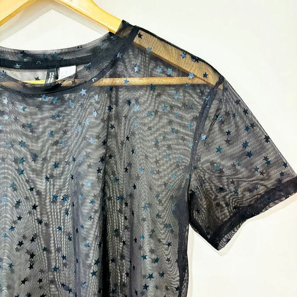 DIVIDED Black Sheer Mesh Star Top | Transparent Party Tee * - Picture 3 of 7